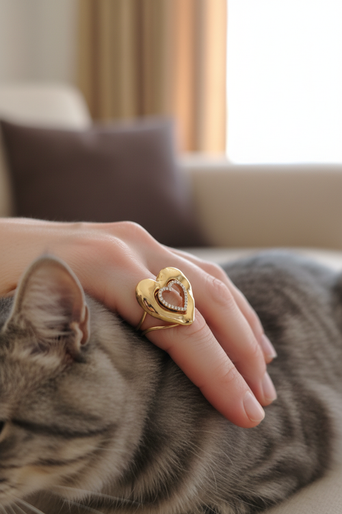 Anello Doppio Cuore - Gatto