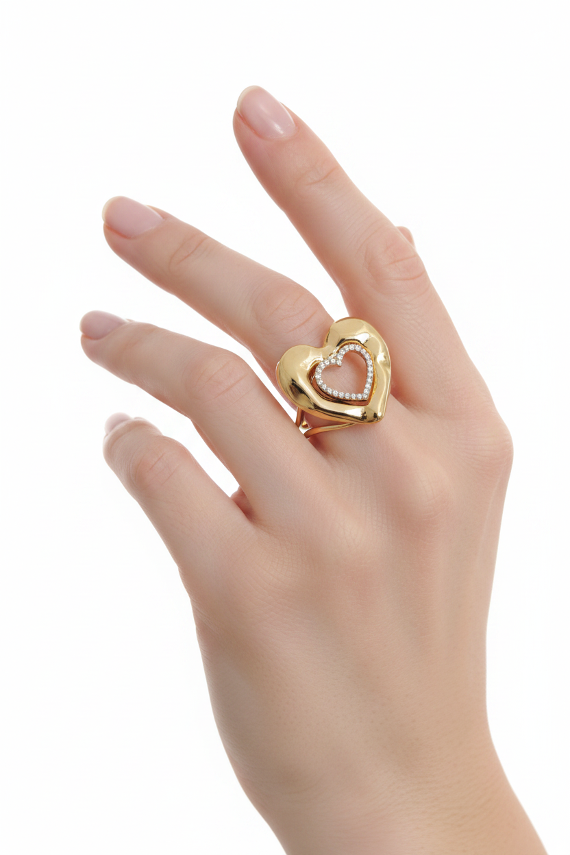 Anello Doppio Cuore - Mano Nuda