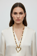 Collana Cuore Dorato con Perle Beige