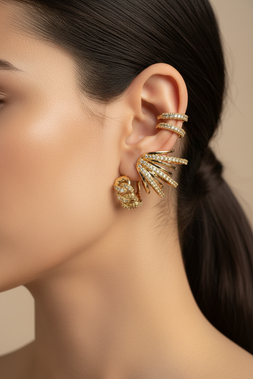 Ear Cuff Dorato Pavé - Modella
