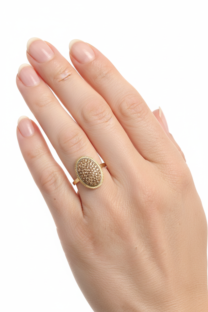Anello Ovale Pavé Dorato Regolabile