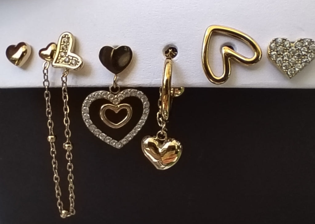 Set 6 Paia Orecchini Cuore Dorato