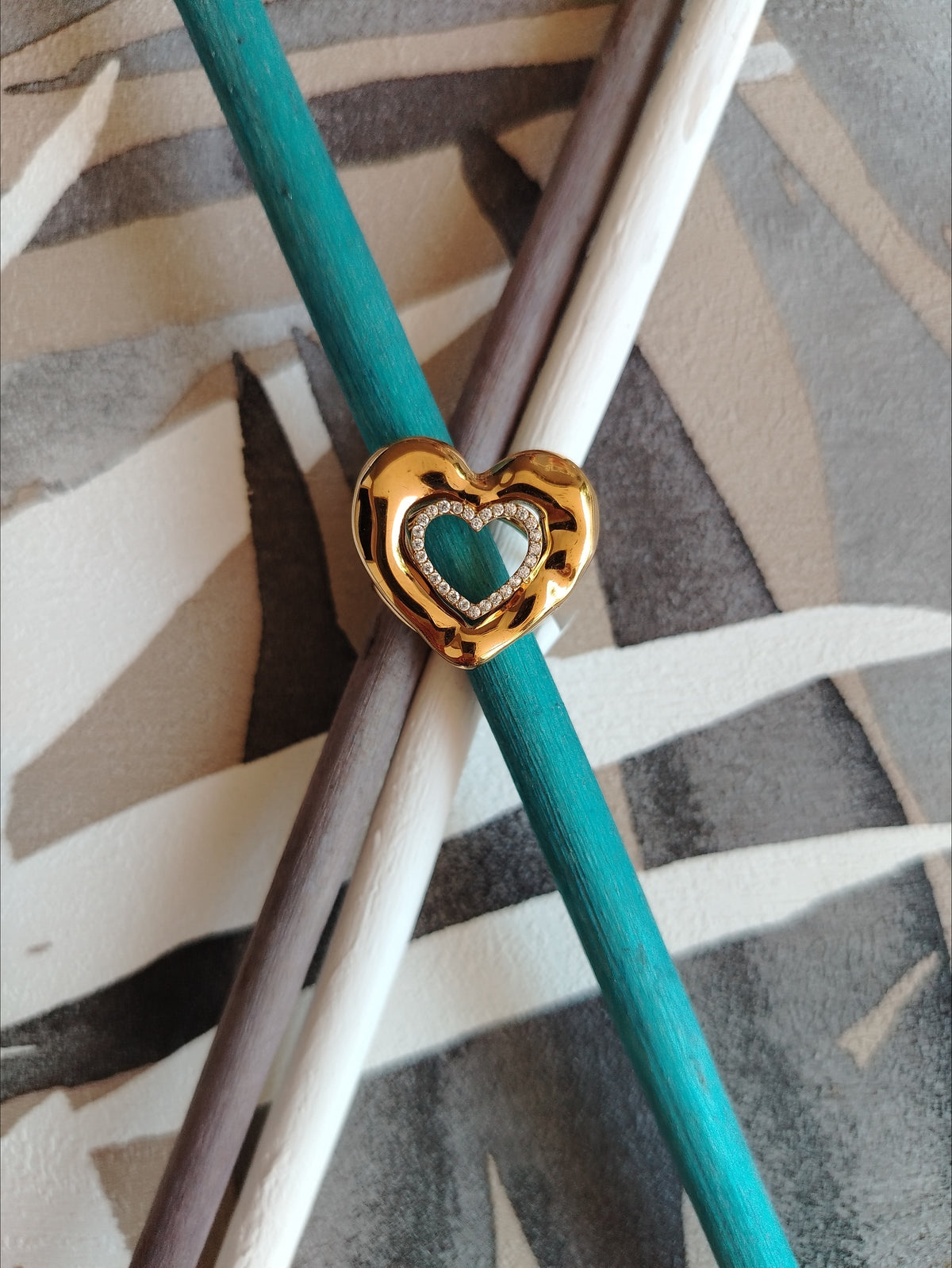 Anello Doppio Cuore Dorato Regolabile